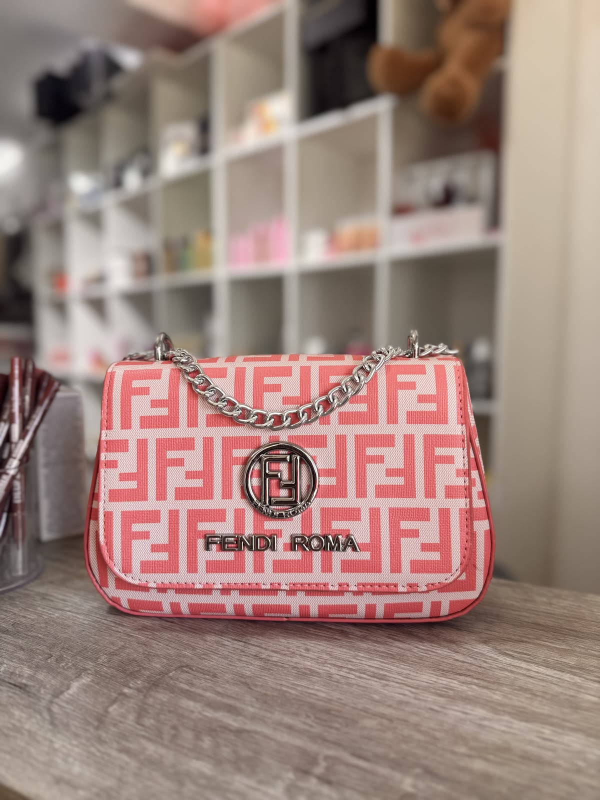 Fendi Roma Pattern Women's Shoulder Bag with Chain Strap