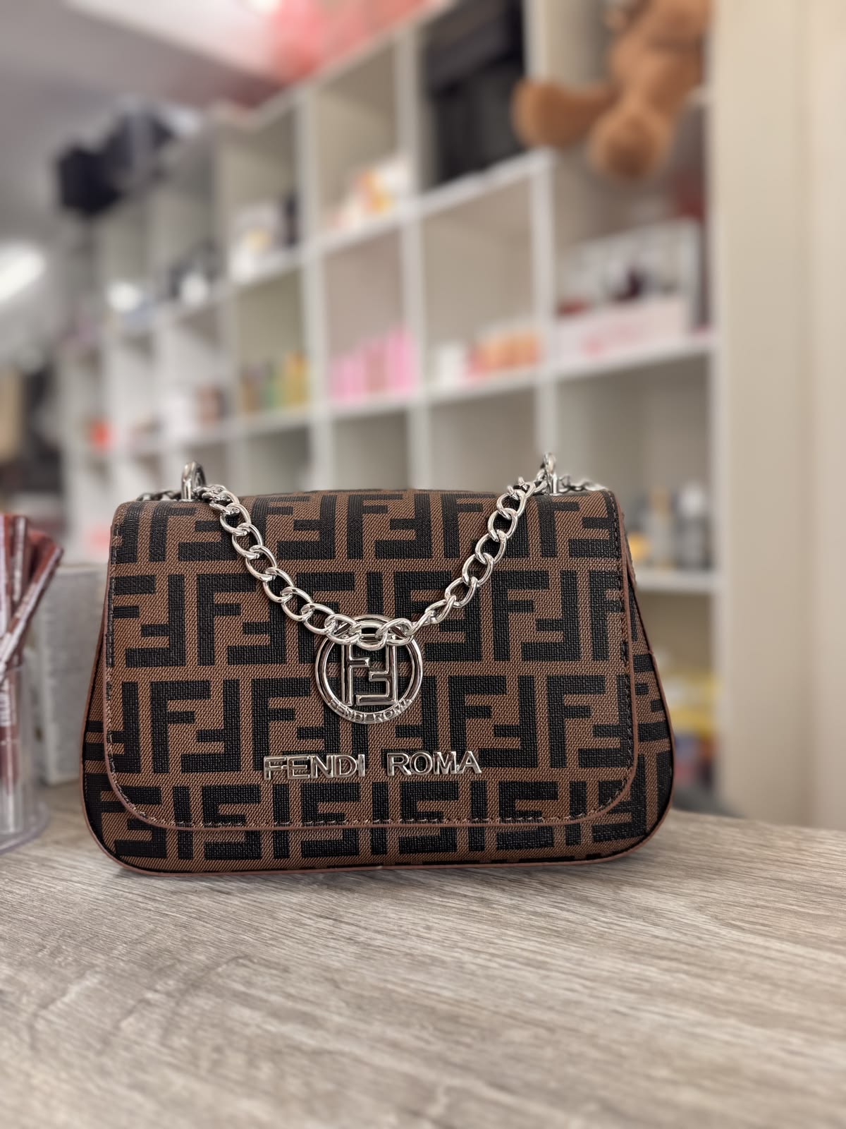 Fendi Roma Pattern Women's Shoulder Bag with Chain Strap