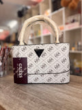 Guess Chic White Women's Handbag with Iconic Monogram Pattern & Triangular guess